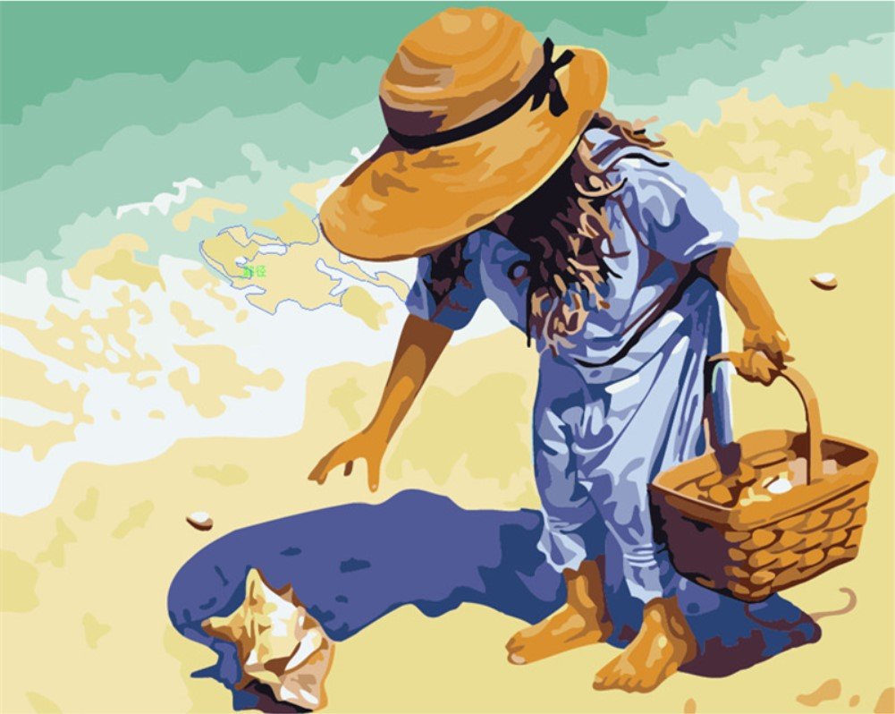 ABEUTY DIY Paint by Numbers for Adults Beginner - Girl Pick Up Shells Beach 16x20 inches Number Painting โ image 1