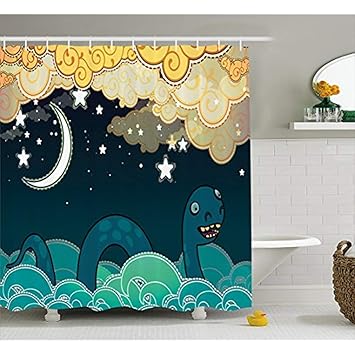 Yeuss Nautische Duschvorhang Loch Ness Monster Im Ozean Unter