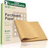 BIOCEAN 200Pcs 12x16In Unbleached Parchment Paper Sheets Precut Heavy Duty Flat Kitchen Baking Supplies Paper Non-Stick,Non-Toxic Cooking Paper for Air Fryer, Steaming, Oven Make Cup Cake Bread Cookie