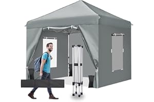 Nianles Canopy Tent 8x8 Pop Up Canopy with 4 Removable Sidewalls and Windows, Ez Pop Up Outdoor Canopy, Adjustable Commercial Tent with Roller Bag, 4 Sandbags Grey