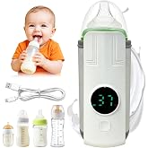 Portable Bottle Warmer for Travel, Fast Heating &amp; Rechargeable | 6 Temperature Settings, 8000mAh Battery, Waterless Design, Fits 1.9-3.35 in Bottles, Built-In Night Light