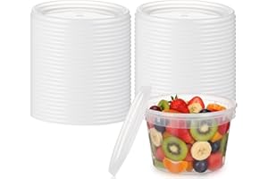 Acellegic 50 Pack Deli Container Lids Clear Plastic Reusable Lids for 8, 16, 32oz Deli Container Soup, Freezer, Microwave, Dishwasher Safe, Not Include Cups