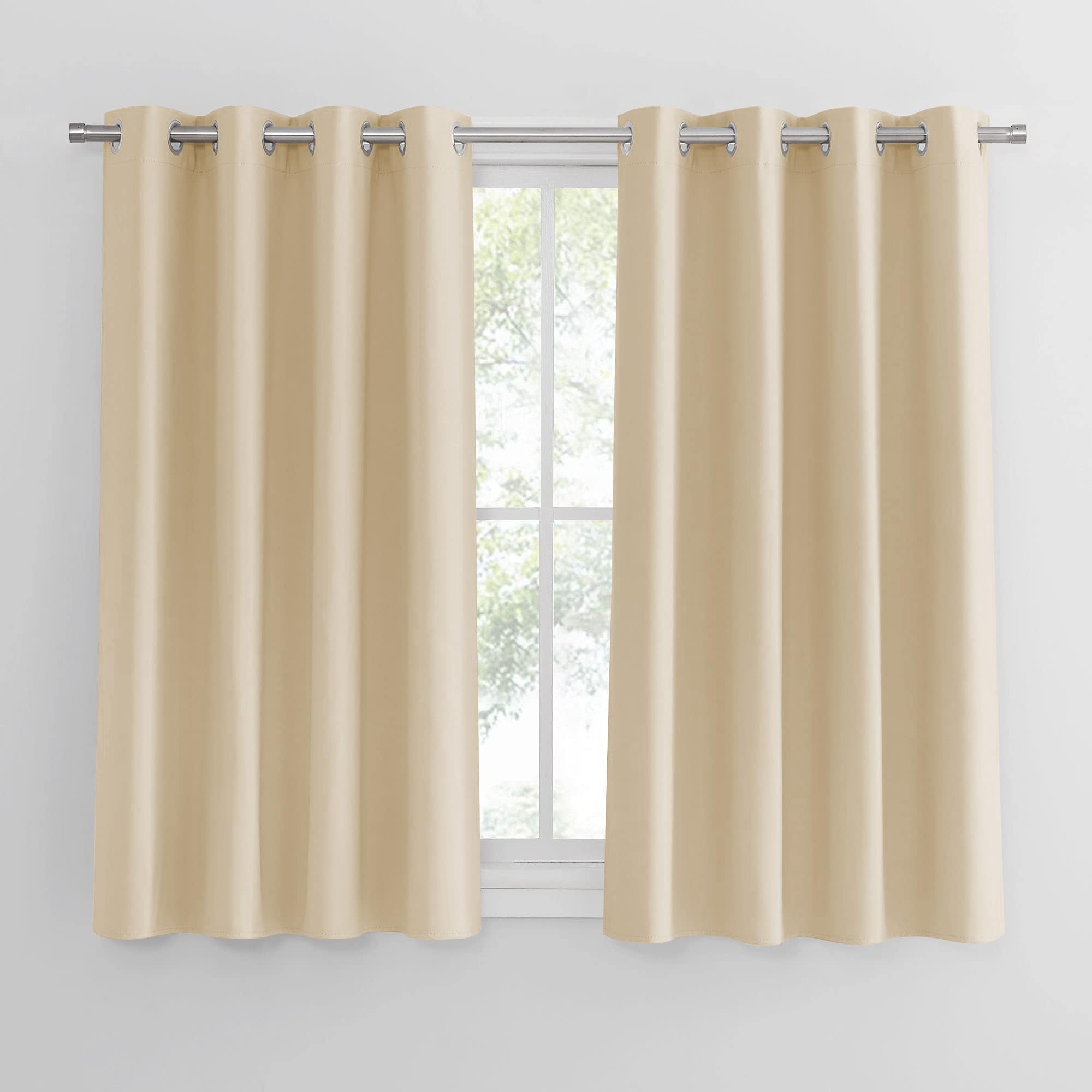 PONY DANCE Thermal Insulated Curtains for Bedroom - Biscotti Beige Energy Saving Eyelet Curtains for Farmhouse Greenhouse Loft Decoration, 46 x 45 Inch, 2 Panels — image 1