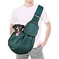 Lukovee Pet Sling, Hand Free Dog Sling Carrier Adjustable Padded Strap Tote Bag, Shoulder Bag with Safety Belt & Front Pocket for Small Dog Cat Puppy (Green,S)
