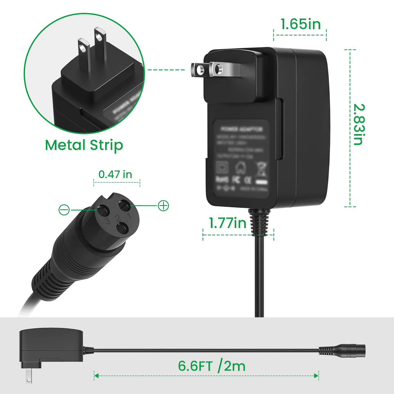 24V 1.5A Electric Scooter Charger for Razor E100, E200, E300, E500, PR200, MX350, Dirt Bike, Pocket Mod, Sports Mod, and Dirt Quad, 24V Electric Battery Charger Replacement for W13112099014