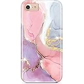 JIAXIUFEN Compatible with iPhone SE 2022 Case,iPhone SE 2020 Case, Gold Sparkle Glitter Marble Desgin Slim Shockproof Flexible Cover Phone Case for iPhone 6/6s/7/8/SE Pink Purple
