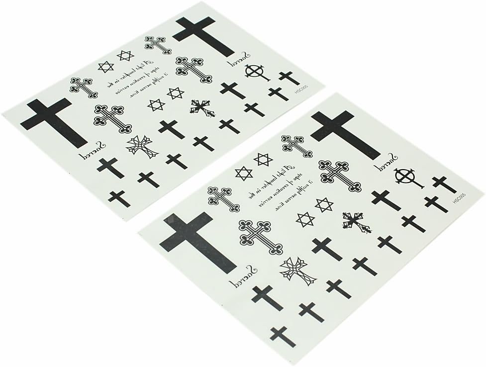 2 Sheets HSC005 Cross Temporary Tattoo Stickers Waterproof Body Art Stickers