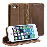 iPhone 5S case, GMYLE Book Case Vintage (With Hard Case Cover) for iPhone 5 5S - Brown Classic [Crazy Horse Pattern] [PU Leather] Book style Wallet Flip Case Cover