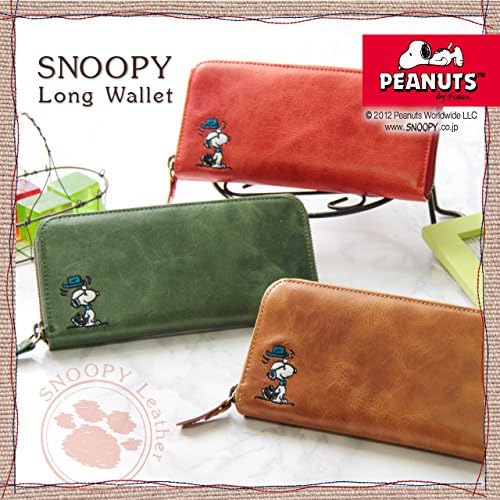 Amazon レッド ヴェオル Veol スヌーピー 財布 ラウンドファスナー 長財布 刺繍 牛革 Snoopy サイフ Wallet 革 Veol ヴェオル 財布