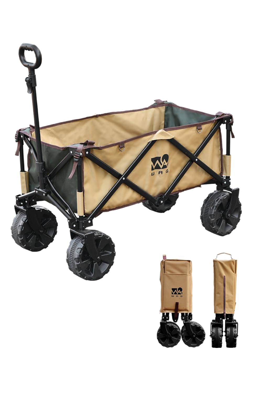WAQ アウトドアワゴン オリーブ×タン (大型タイヤ/耐荷重150kg/自立収納/106L) キャリーワゴン商品画像