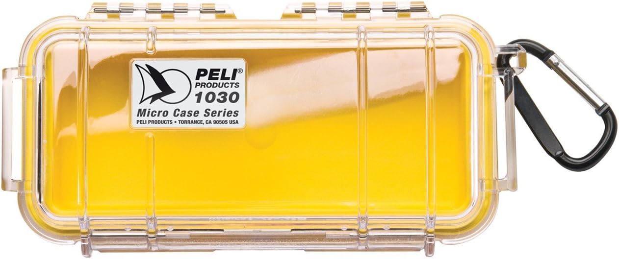 PELI1030 Micro Case, Protective Box for Small Sensitive Devices, IP67 Watertight and Dustrproof, Made in US, 1L Capacity, Clear/Yellow Liner