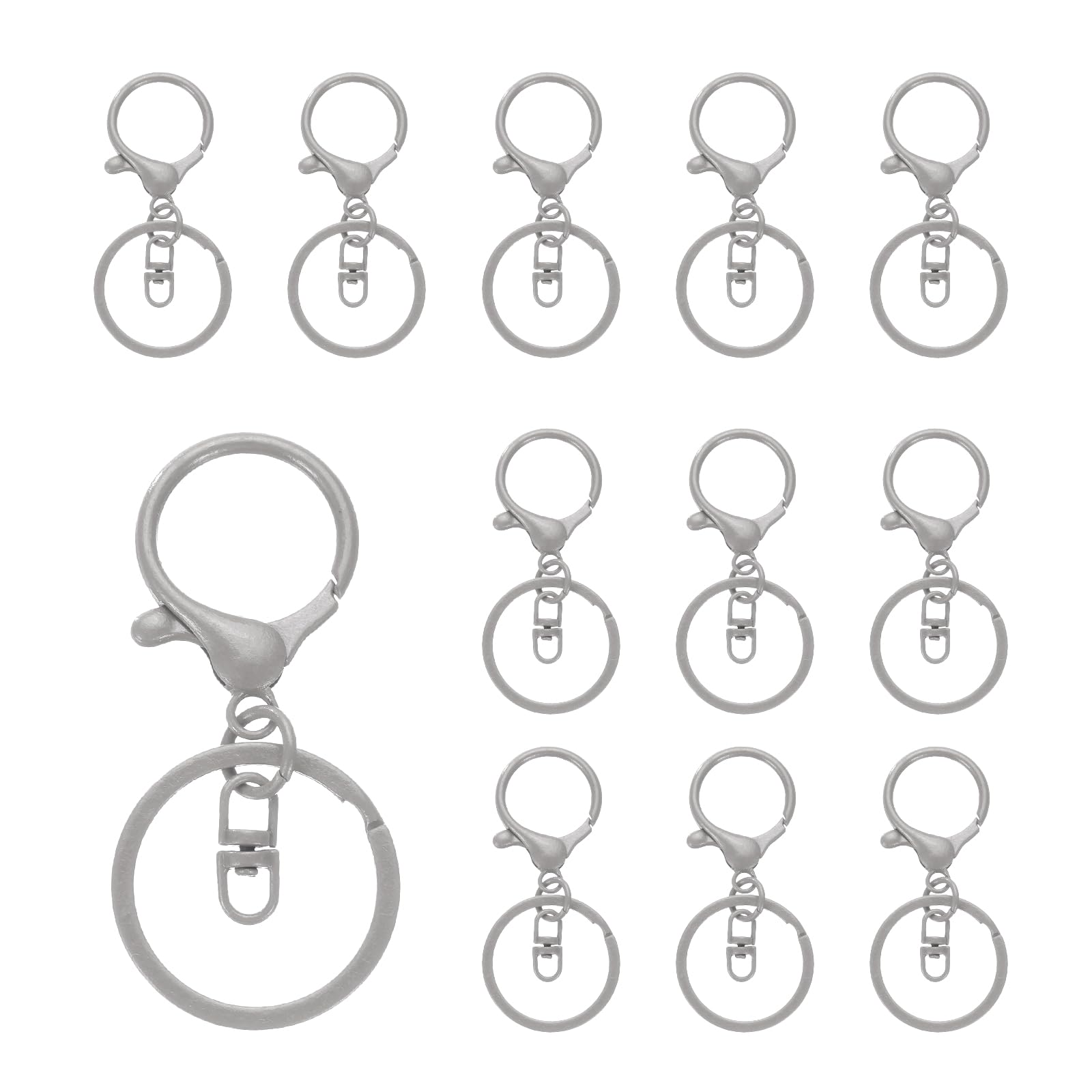 uxcell Lobster Claw Clasps Keychain, 12 Pcs Lobster Claw Clasp Hook with Swivel Trigger Clip and Flat Split Keychain Ring for DIY Craft Key Chain Accessories, Grey