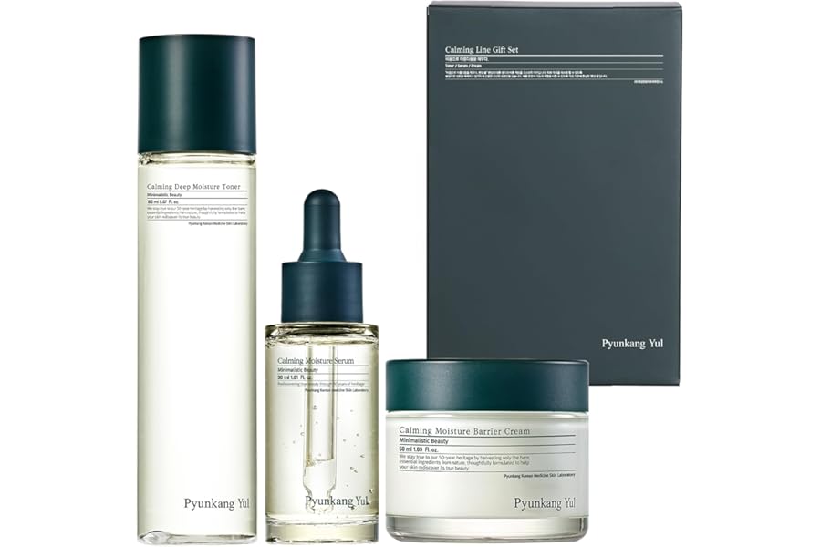 Pyunkang Yul Calming Line Gift Box Set-Korean Facial Skin Care Essential for Daily Moisturizing with Toner, Serum, Cream, Vegan & Cruelty Free Stocking Stuffer Christmas Holiday New Year gift set