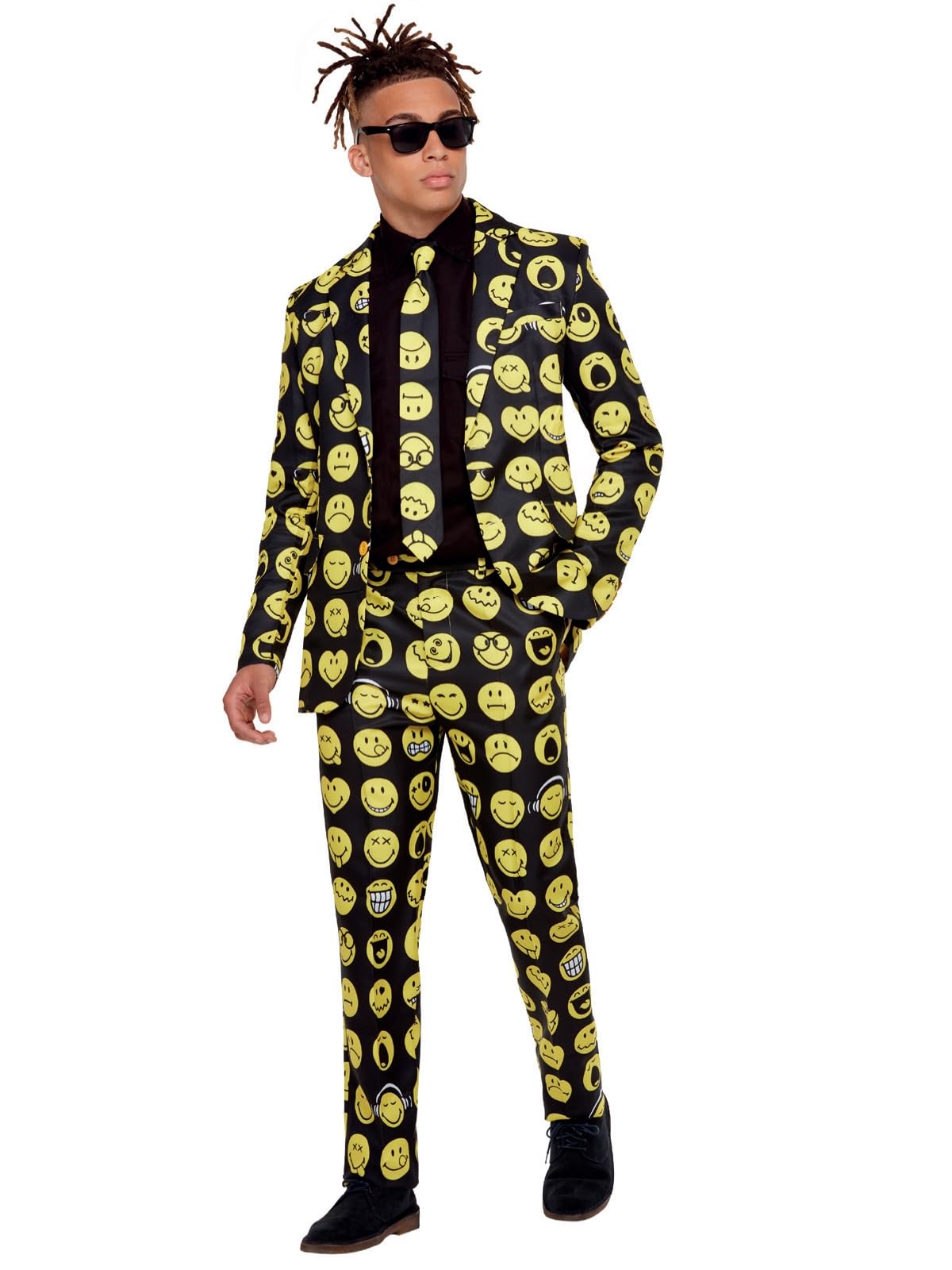 Smiffys Smiley Stand-Out Suit Yellow & Black Jacket, Trousers & Tie, Official Smiley License Costume with Yellow & Black Boxed Packaging, Bold, Head-Turning Suit for Events, Parties & Festivals