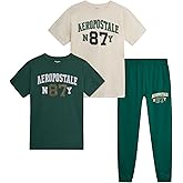 AEROPOSTALE Active Boys Joggers Set - 3 Piece Short Sleeve Boys Graphic Tees and Fleece Kids Sweatpants Tracksuit Set (8-16)