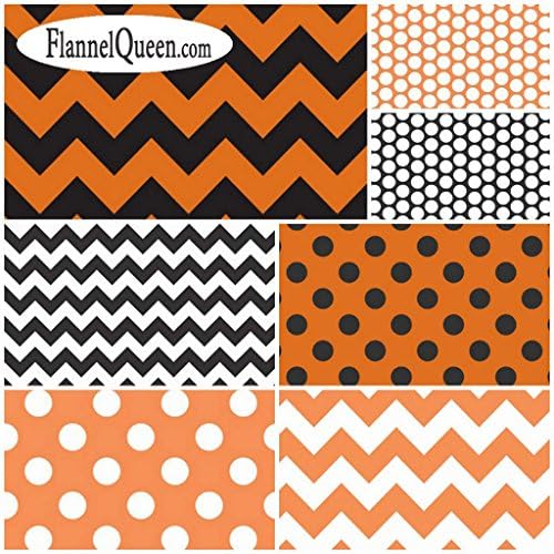 Halloween Orange Black Flannel FQ Fabric Bundle, contains 7 Fat Quarter Cuts from Riley Blake Designs