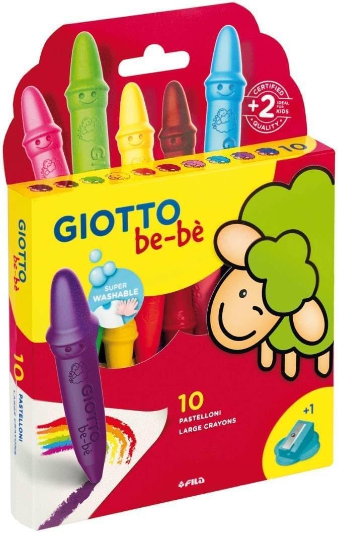 GIOTTO be-bè Wax Crayons, 10 Assorted Colours Pack, Large, Perfect for Young Kids