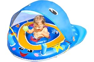 YEAHGO Baby Pool Float with Canopy Infant Float 6-24 Months Baby Swimming Float for Pool Toddler Pool Float with Shade UPF50+ Sun Protection Inflatable Pool Toys with Adjustable Safety Seat