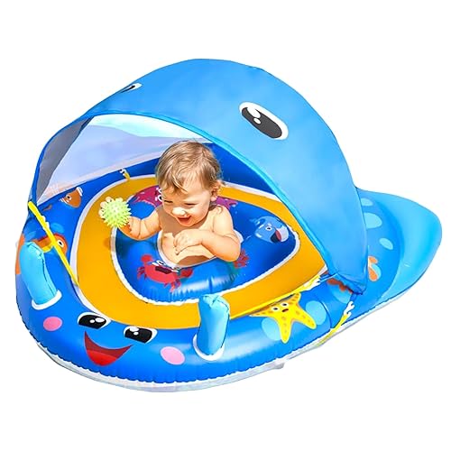 Baby Pool Float with Canopy Infant Float 6-24 Months Baby Swimming Float for Pool Toddler Pool Float with Shade UPF50+ Sun Protection Inflatable Pool Toys with Adjustable Safety Seat (Standard)