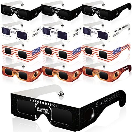 Solar Eclipse Glasses - CE and ISO Certified Safe Shades for Direct Sun Viewing (12 Pack)