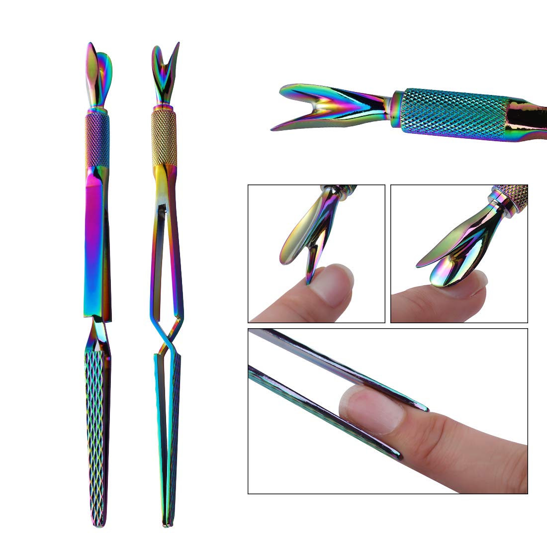 3 Way Magic Multi-Functional Manicure Pedicure C-curve Pinching Tool Cuticle Pusher Nail Art Pincher for Acrylic UV Gel Nails, NAT176 (Colorful): Beauty
