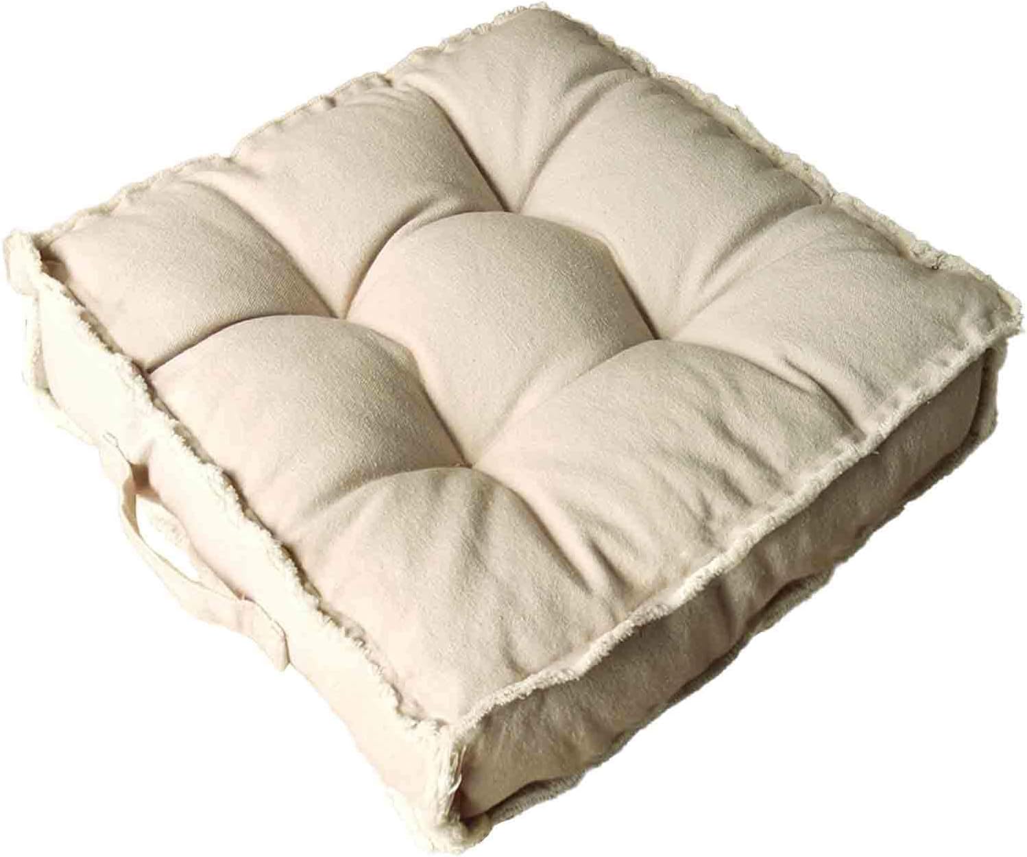 Square Thick Floor Seating Cushions,Solid Thick Tufted Cushion Meditation Pillow for Sitting on Floor, Tatami Pad for Guests or Kids Reading Nook,Yoga Living Room Sofa Balcony Outdoor(Beige): Kitchen & Dining