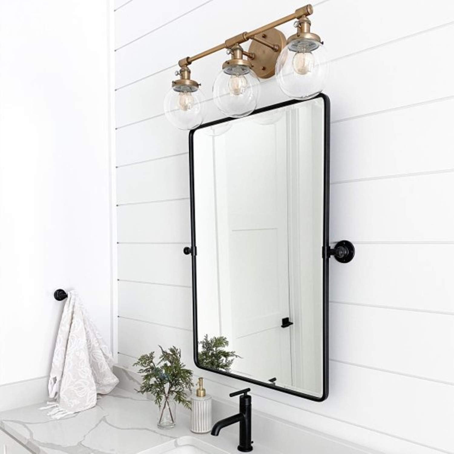 Mirrors - TEHOME 20x24'' Pivot Mirror for Bathroom Matt Black Tilt Beveled Mirror Rectangle Bathroom Mirror Pivoting Metal Framed Vanity Mirrors for Wall, Vertical