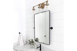 TEHOME 20x24'' Pivot Mirror for Bathroom Matt Black Tilt Beveled Mirror Rectangle Bathroom Mirror Pivoting Metal Framed Vanity Mirrors for Wall, Vertical