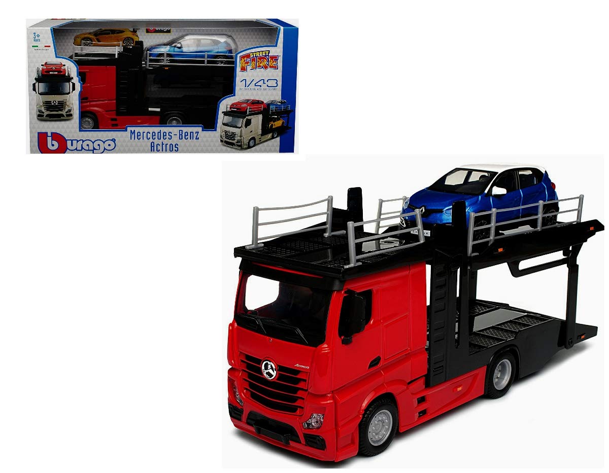 Bburago Mercedes-Benz Actros car transporter red + Renault Captur blue