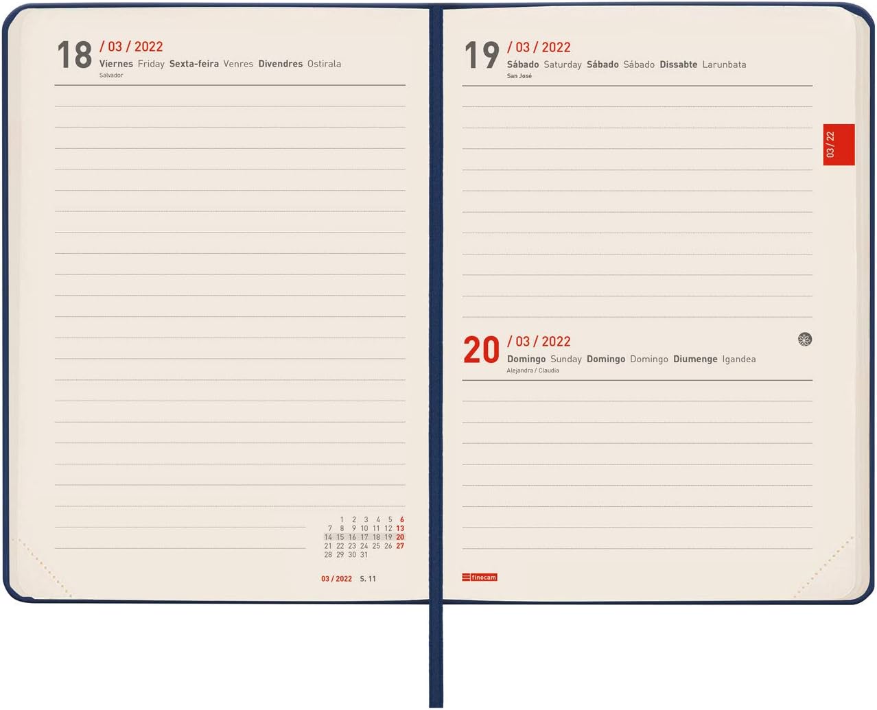 Finocam Calendar 2021 2022 1 Day Page September 2021 August 2022 12 Months M4 118 x 168 Natural Croma Blue Spanish - Image 5
