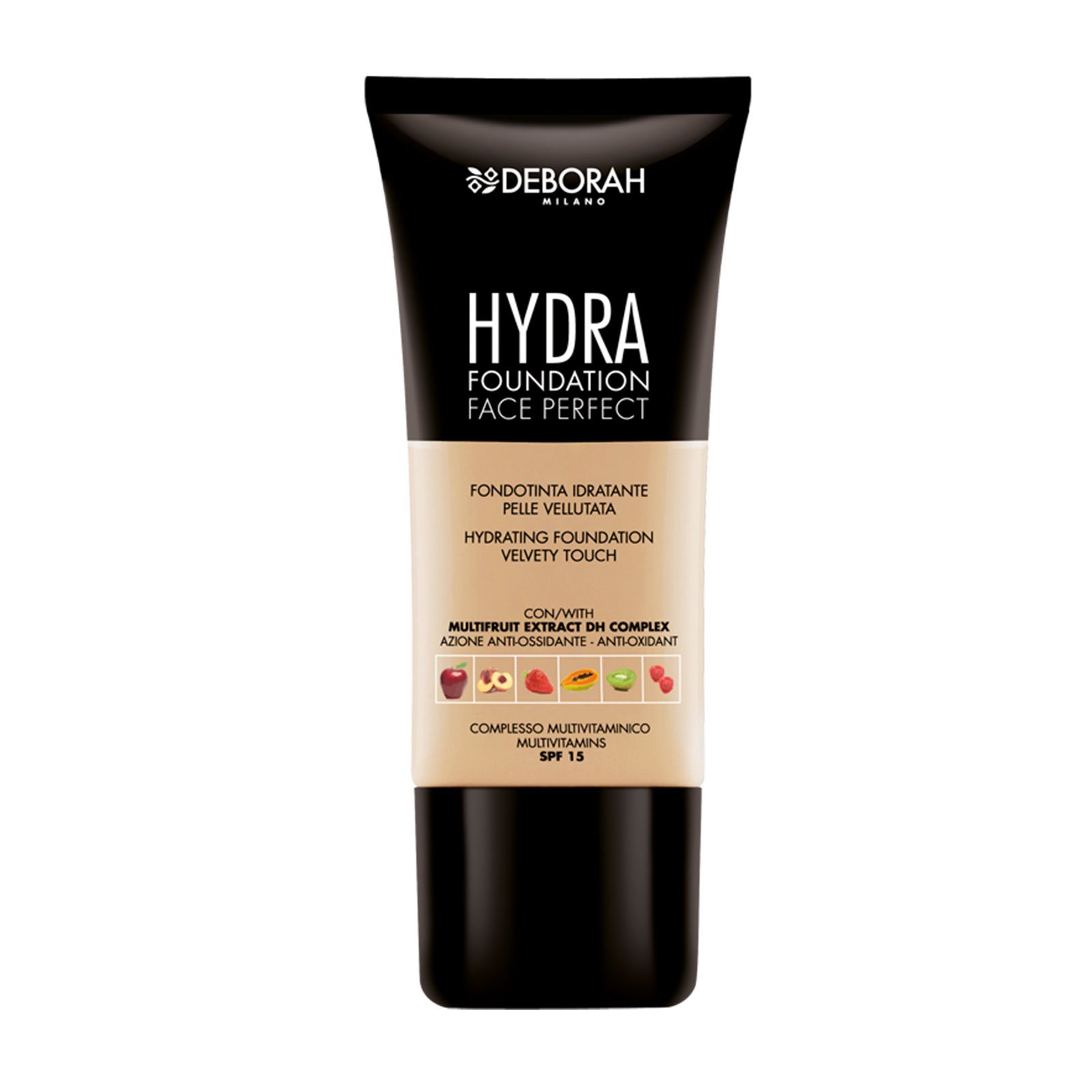Deborah Milano Hydra Foundation. Italian made in shades of Beige and Rose. Extracts of 6 fruits, Anti Oxidant action,Hydrating and long lasting. 30ml 01R-Fairest Rose