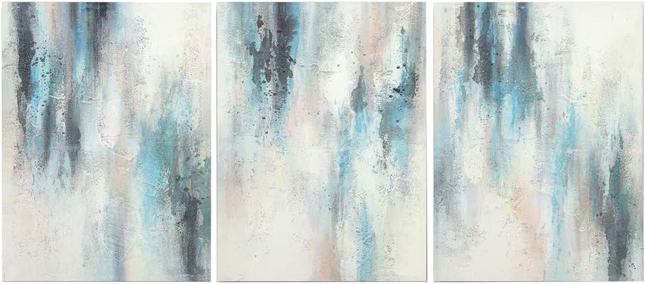 Abstract Oil Painting Blue Villages 3-Piece Gallery-Wrapped Wall Art on Canvas Modern Abstract Painting Canvas Living Room Bedroom Office Wall Art Home Decoration (Size:12x16inchesx3)