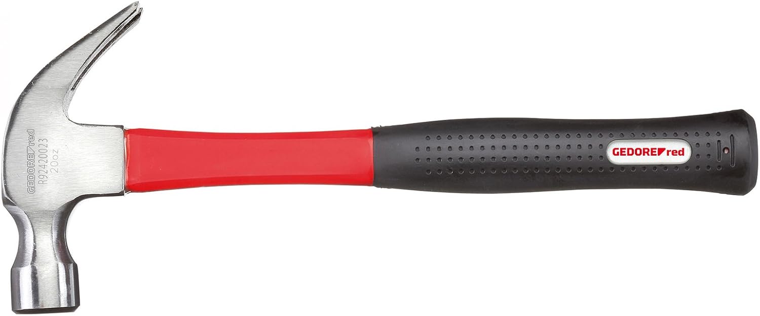 GEDORE Red American Claw Hammer Head Diameter 27 mm with Fibreglass Handle and Plastic Handle