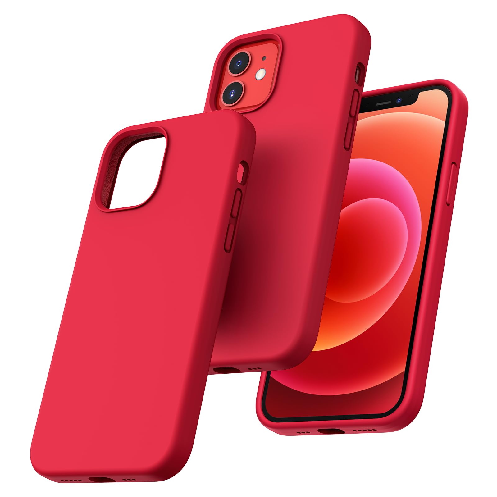 TOCOL Silicone for iPhone 12 Case 6.1-Inch, Liquid Silicone Multi-Color Slim Silky-Soft Touch Anti-Scratch Shockproof Protective Phone Cover, Red