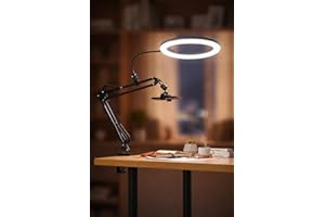 SebsDG Adjustable Overhead Phone Stand with Light & Phone Holder for Desk – Ring Light with Stand for iPhone, Camera Tripod, 