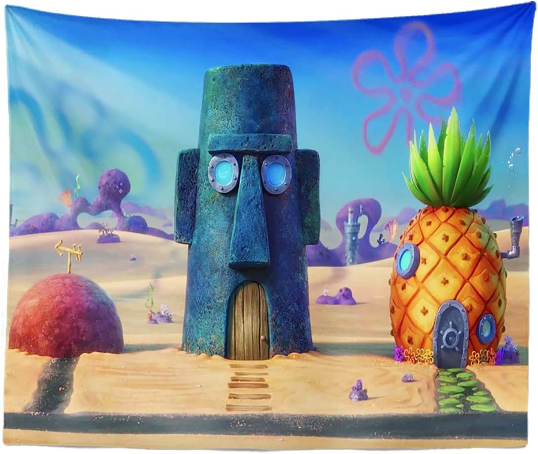 Tapestries - Berry Pineapple Underwater House Tapestry Cartoon Sponge Tapestry Decor Wall Hangings Tapestry for Kids Bedroom Living Room Dorm Man Cave(60x40 Inch)