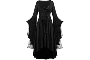 SINZELIMIN Women Vintage Maxi Dresses Gothic Plus Size Skull Lace Print Halloween Party Dress Long Sleeve Bandage Swing Dress