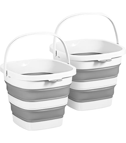 SAMMART Collapsible Square Bucket With Lid - 8.5L (2.2 Gal) Foldable Water Pail, Set Of 2 (Grey/Blue) - View #4