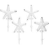 SOFFEE DESIGN Set of 4 Resin White Beach Starfish Coat Hooks, Starfish Retro Friction Process, High Load-Bearing, for Holiday Cottages, Seaside Cottages, Children's Rooms