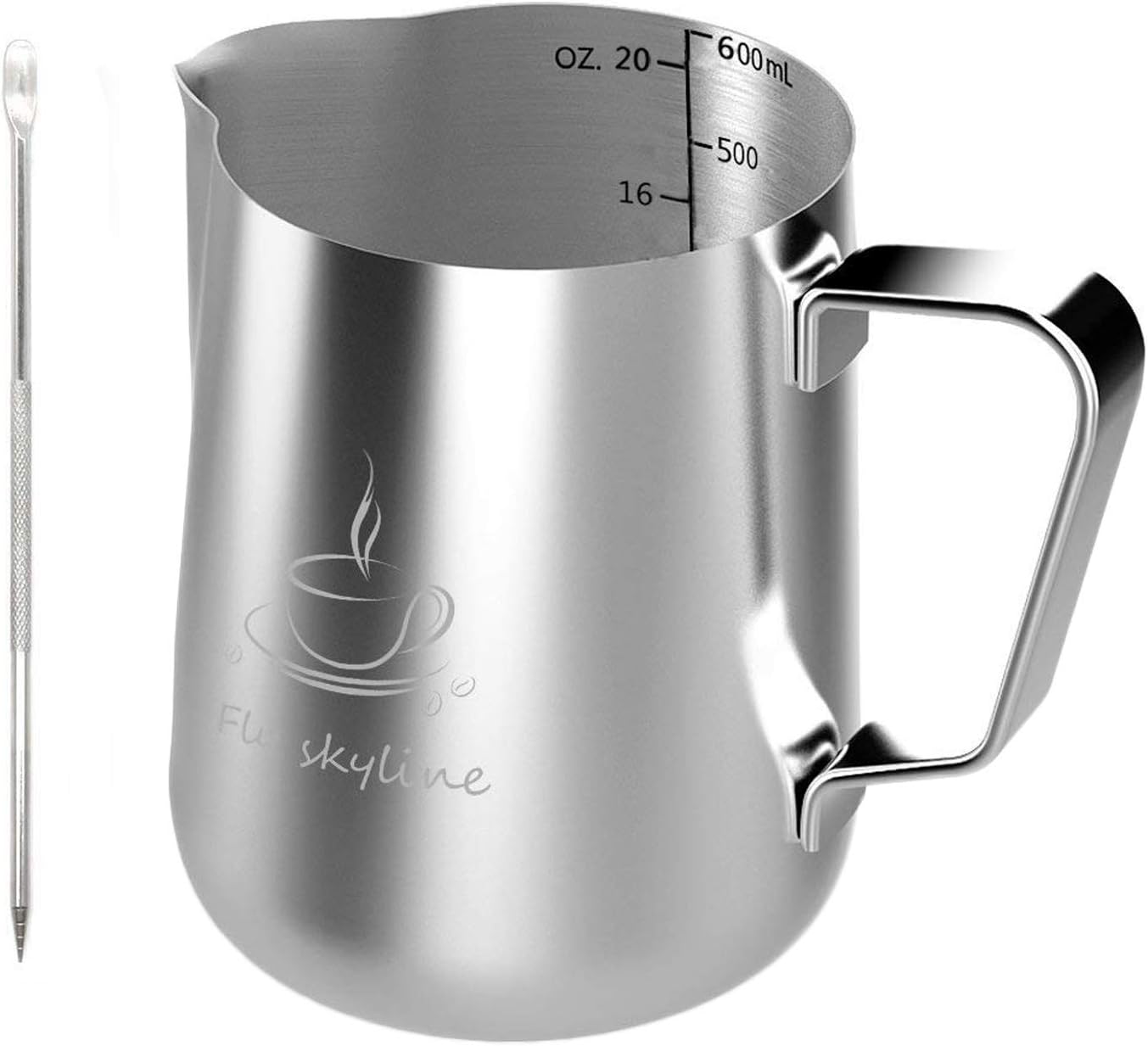 Fly Skyline Stainless Steel 14oz Milk Frothing Pitcher, Measurements Inside The Pitcher While Enjoying Precise Pouring & a Comfortable Handle(14 Ounces)