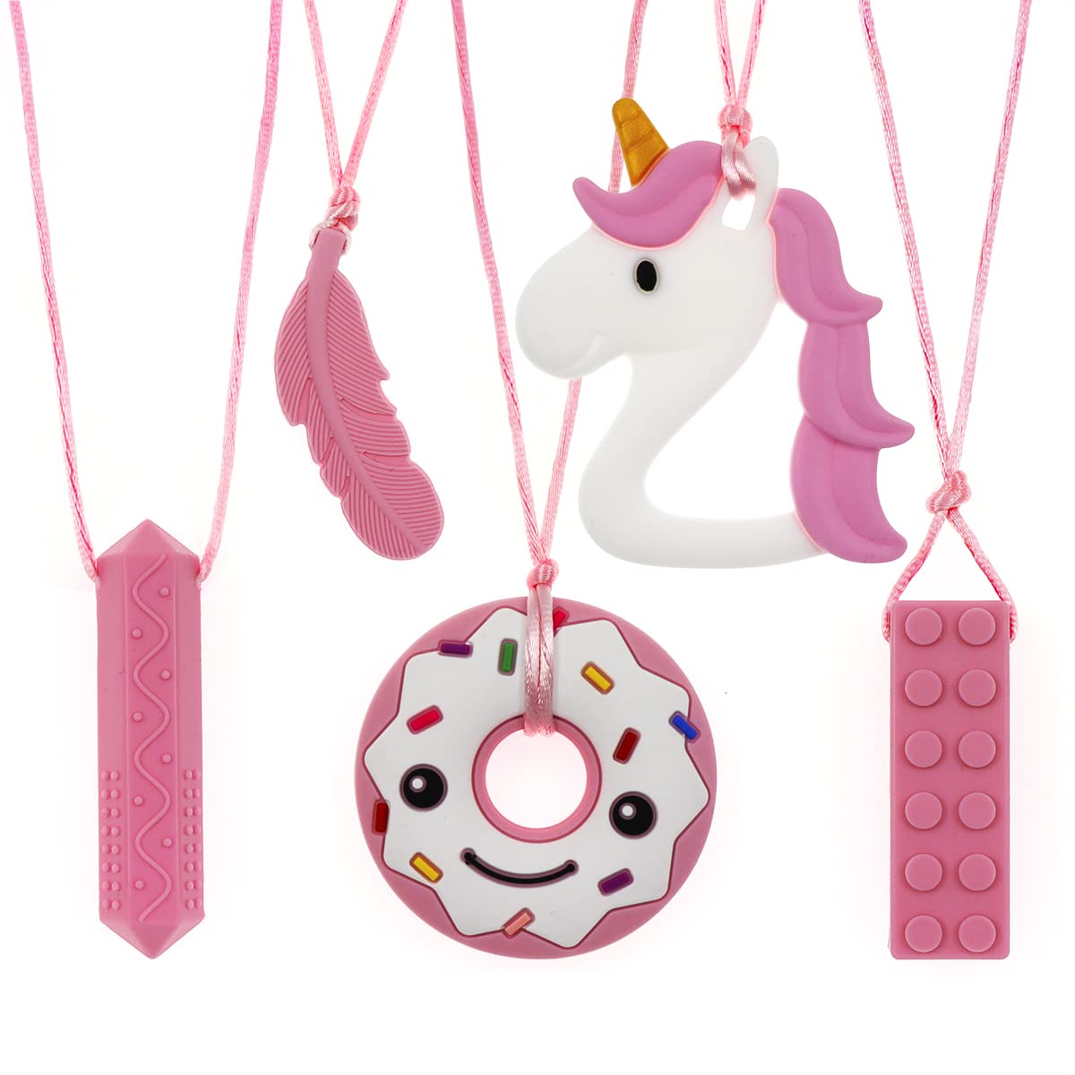 Sensory Chew Necklaces(5 Pack) for Kids with ADHD, Autism, Biting Needs, Oral Motor Chewy Tool, Silicone chewlery Necklace for Boys&Girls