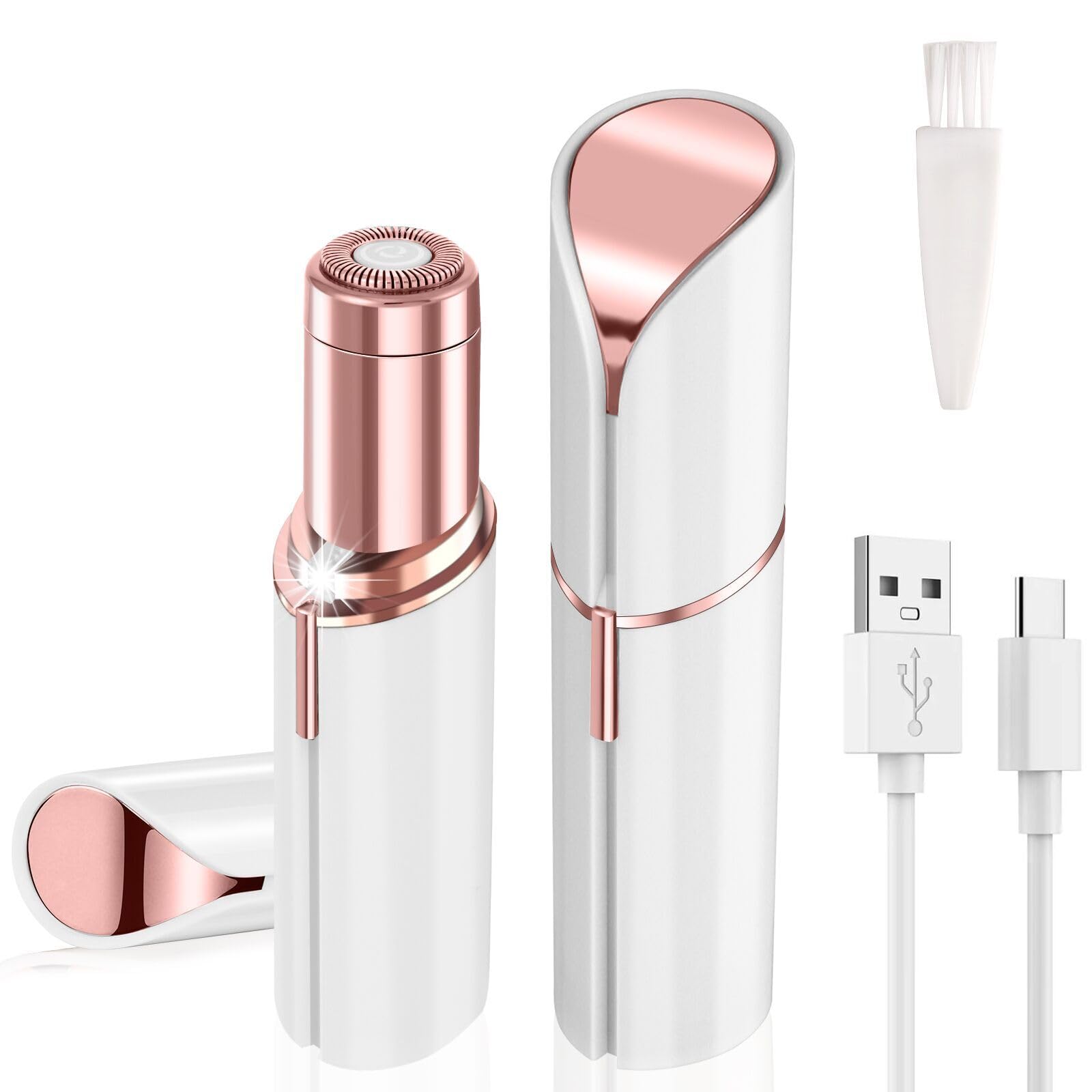 ACWOO Facial Hair Remover for Women, Painless Face Hair Trimmer, Rechargeable Mini Epilator Lady Shaver Portable Electric Razor for Lips Face Body Built-in LED Light