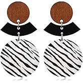 Wooden Earrings Unique Handmade Lightweight Black And White Round Geometry Earrings Vintage Bohemian Round Earrings for Women