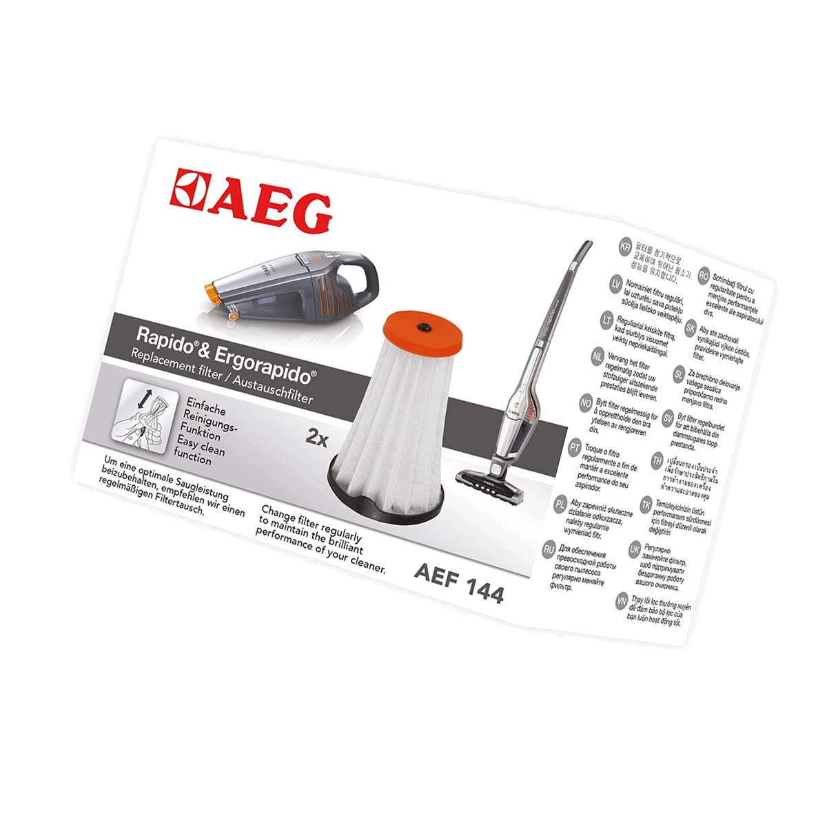 AEG AEF144 – Replacement Filter Set for Rapido and Ergorapido Vacuum Cleaners, Includes 2 Inner Filters, Easy to Clean & Replace, Ensures Optimal Filtration and Long-Lasting Performance for AEG Models
