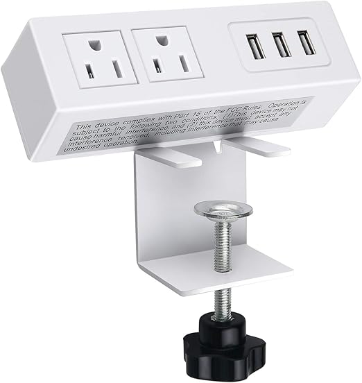 2 AC Outlet Desk Clamp Power Strip, Desk Mount USB Charging