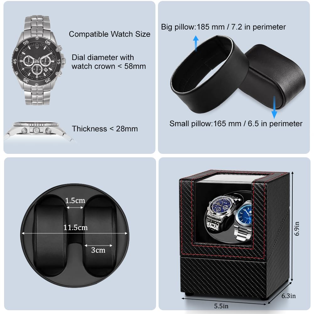 Watch Winder for Automatic Watches,Automatic Watch Winder Box,Double Watch Winder with Quiet Japanese Motor,USB Type C