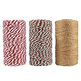 Resinta 3 Rolls Christmas Twine Cotton String Natural Jute Twine for Christmas Gift Wrapping DIY Arts Crafts 984 Feet Totally