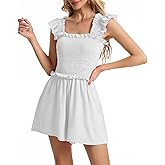 ROYLAMP Women's Summer Casual Loose Short Jumpsuit Ruffle Shoulder Square Neck Romper Elegant Beach Outfits with Pockets