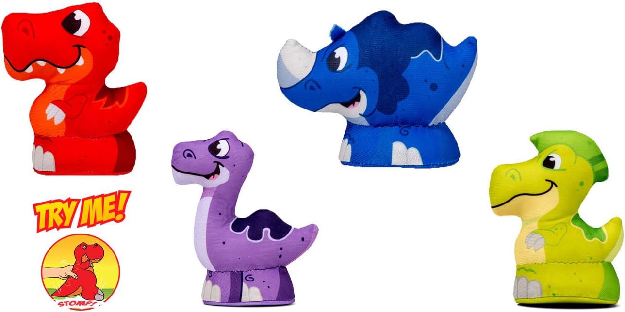Thunder Stompers Stomp-A-Saurs: Mini Slash, Mash, Crash, and Flash Plush Stuffed Toy Dinosaur with Sound - 4 Piece Set