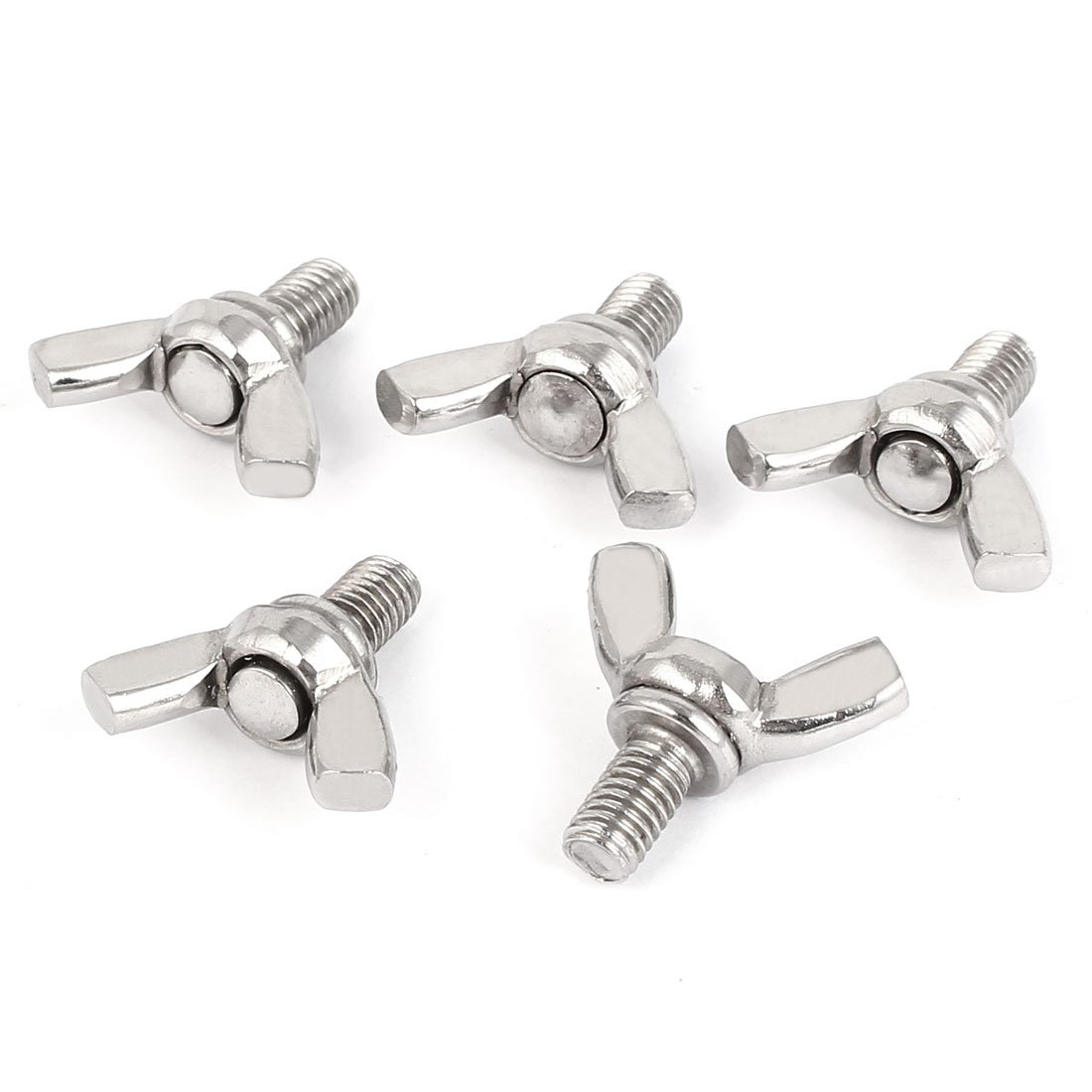 sourcingmap M6 x 10mm 1mm Pitch 304 Stainless Steel Wing Bolt Butterfly Screw Silver Tone 5pcs